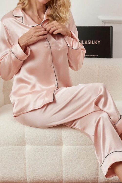 Women‘s Long Sleeve Pure Silk Pajamas Set