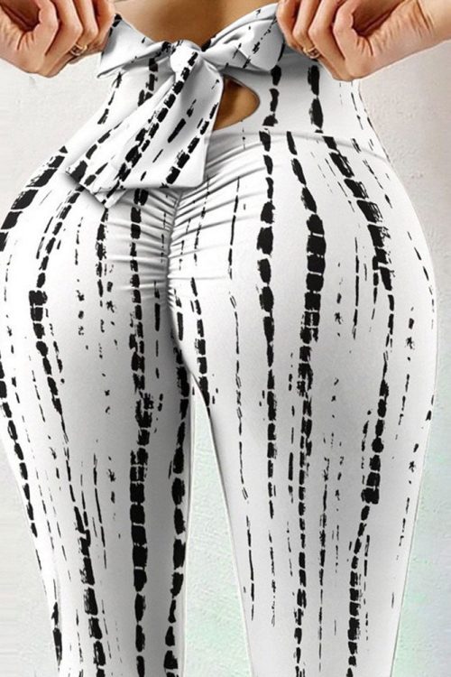 Printed Bow Design Yoga Leggings-curvy-faja