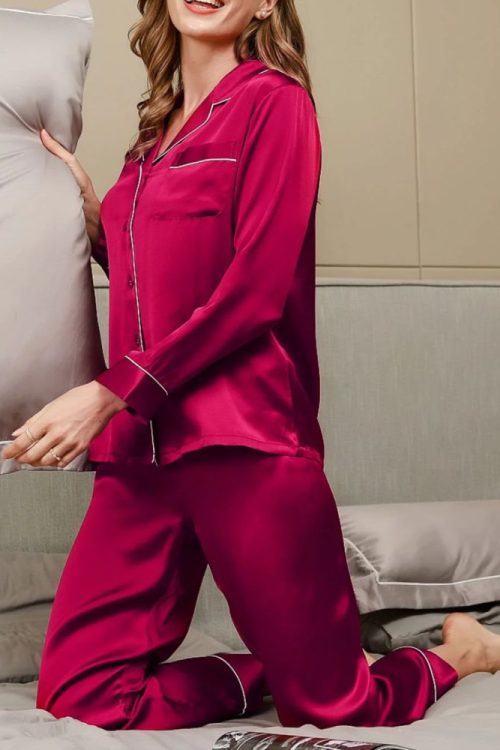 Women‘s Long Sleeve Pure Silk Pajamas Set