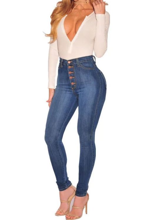 High Waist Hip Lifting Slim Breasted New Stretch Skinny Jeans-curvy-faja