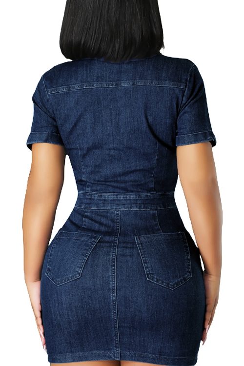 Womens Sexy 2 Pieces Denim Outfits Button Shirt Package Hip Denim Dress Set