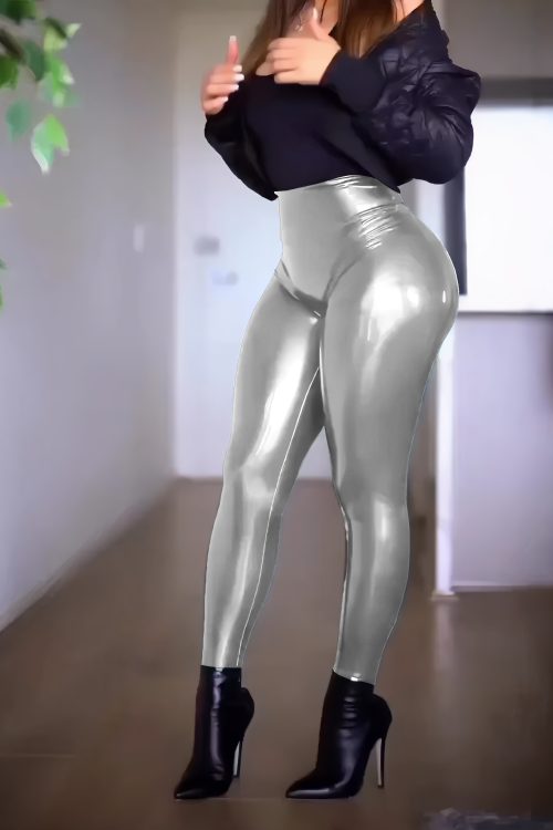 Footless Liquid Wet Look Shiny Metallic Stretch Leggings
