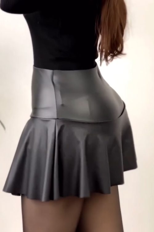 Stretch-Leather Flared Skirt Shorts