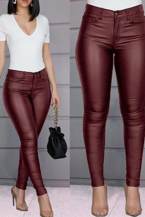 Casual Sexy Solid Color Pu Leather Pants