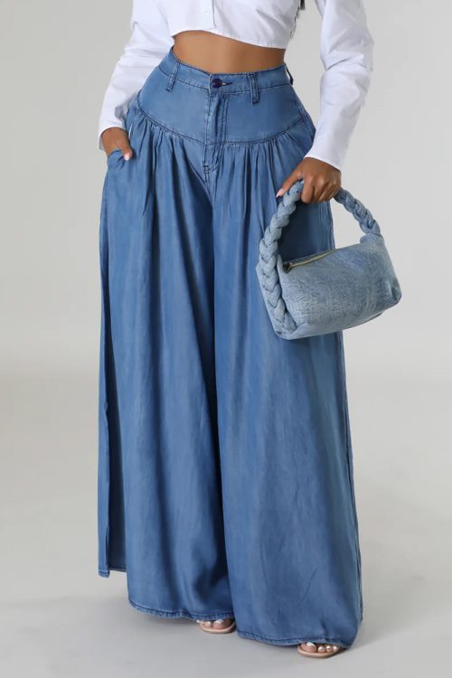 High Waist Zipper Wide Leg Denim Women Pants Jeans Casual Floor Loose Ladies Spring Longs Feminine