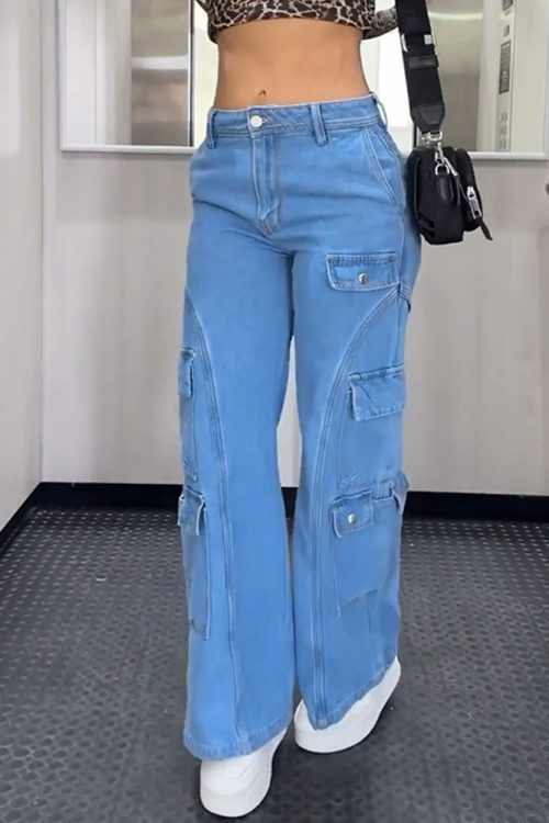 Cargo-Style Wide-Leg Jeans (Pre-Sale)