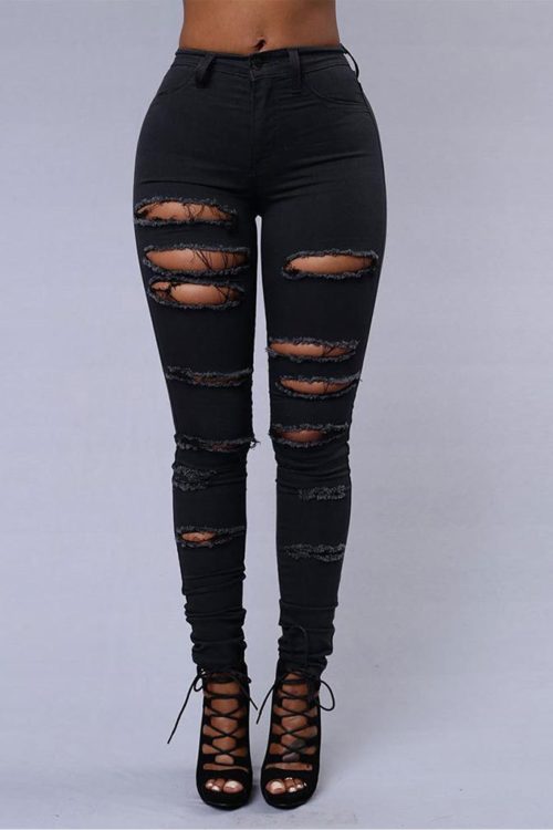 Women's Jeans Stretch Ripped Legs Skinny Niners