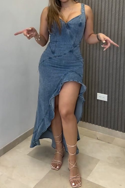 Diagonal Cut Denim Dress (Pre-Sale)