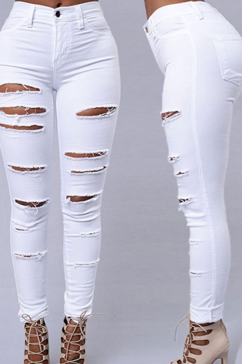 Women's Jeans Stretch Ripped Legs Skinny Niners