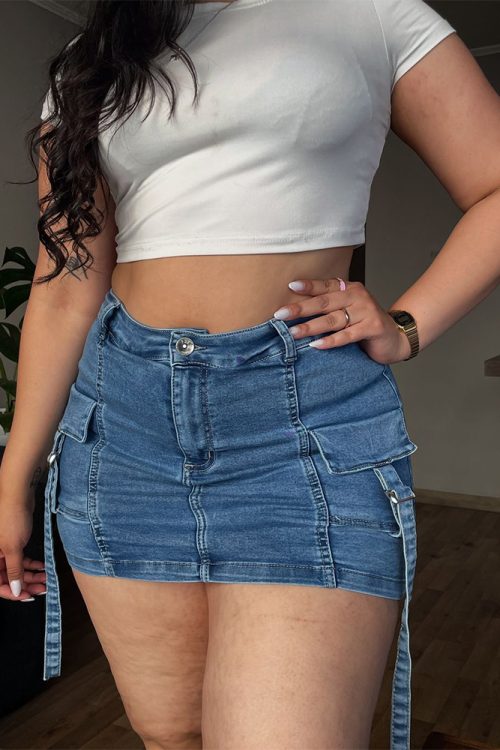 Lined Denim Cargo Shorts Skirt