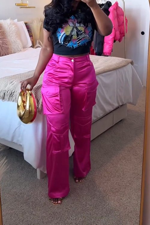 Satin Cargo-Style Trousers