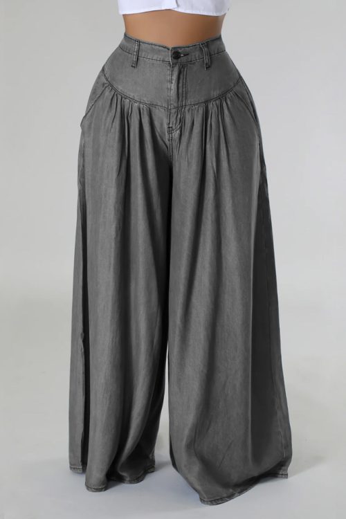 High Waist Zipper Wide Leg Denim Women Pants Jeans Casual Floor Loose Ladies Spring Longs Feminine