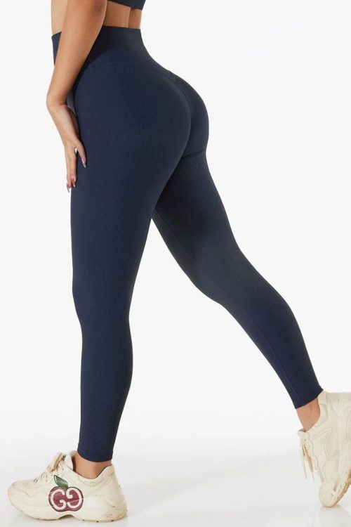 Ribbed Hip Lift High Waist Belly Peach Stretch Yoga Pants-curvy-faja