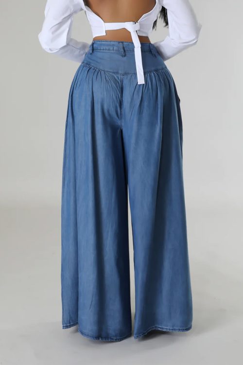 High Waist Zipper Wide Leg Denim Women Pants Jeans Casual Floor Loose Ladies Spring Longs Feminine
