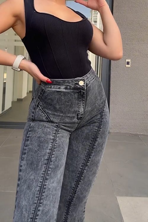 Women's Bell Bottom High Waisted Pull On Skinny Straight Fit Flare Denim Jeans