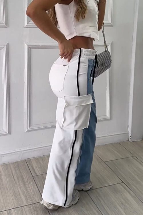 Patchwork Cargo Jeans With Lace-Up (Pre-Sale)