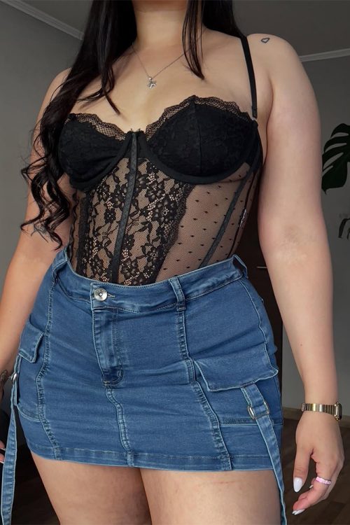 Lined Denim Cargo Shorts Skirt