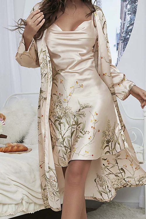 Lace-Up Robe And Nightdress Two-Piece Set