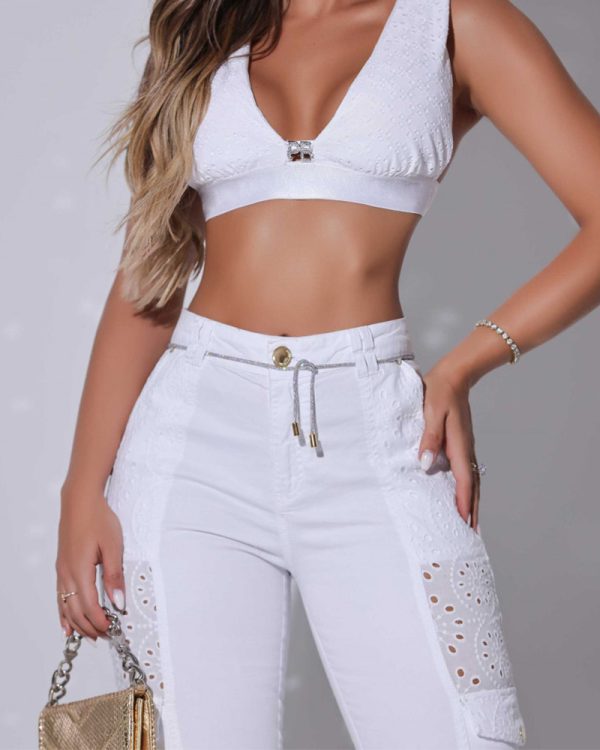 White Patchwork Leggings