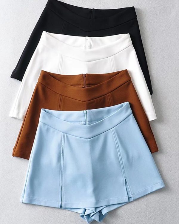 Plaid Front Slit Shorts Skirt